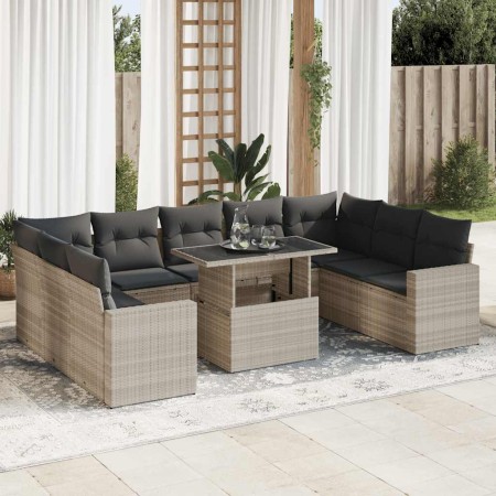 Set sofás jardín 10 pzas con cojines ratán sintético gris claro de , Conjuntos de jardín - Ref: Foro24-3326383, Precio: 732,3...