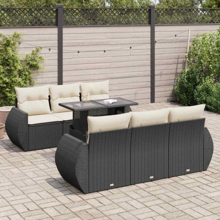 Set de sofás de jardín 7 pzas con cojines ratán sintético negro de , Conjuntos de jardín - Ref: Foro24-3326577, Precio: 530,9...