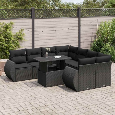 Set de sofás de jardín con cojines 9 pzas ratán sintético negro de , Conjuntos de jardín - Ref: Foro24-3326606, Precio: 650,4...