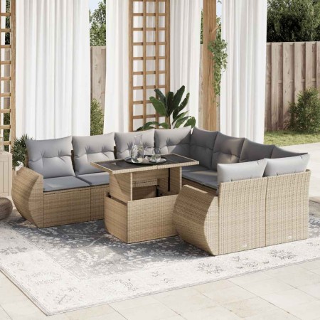 Set de sofás de jardín con cojines 9 pzas ratán sintético beige de , Conjuntos de jardín - Ref: Foro24-3326610, Precio: 661,5...