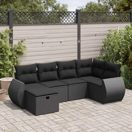 Set de sofás de jardín 6 piezas y cojines ratán sintético negro by , Garden sets - Ref: Foro24-3325581, Price: 402,34 €, Disc...