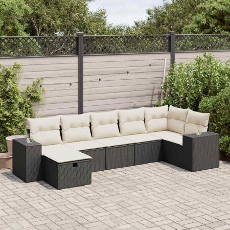 Set de sofás de jardín 7 pzas con cojines ratán sintético negro de , Conjuntos de jardín - Ref: Foro24-3325702, Precio: 435,5...