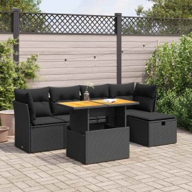Set sofás jardín y cojines 6 pzas ratán sintético acacia negro de , Conjuntos de jardín - Ref: Foro24-3327965, Precio: 423,80...