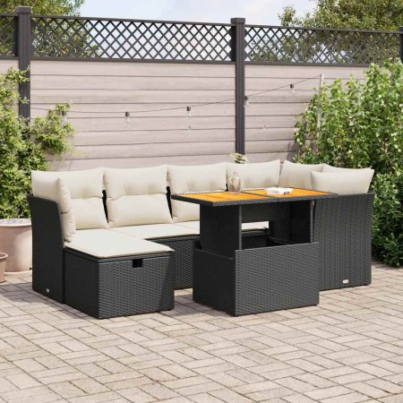Set sofás jardín y cojines 7 pzas ratán sintético acacia negro de , Conjuntos de jardín - Ref: Foro24-3327973, Precio: 463,96...
