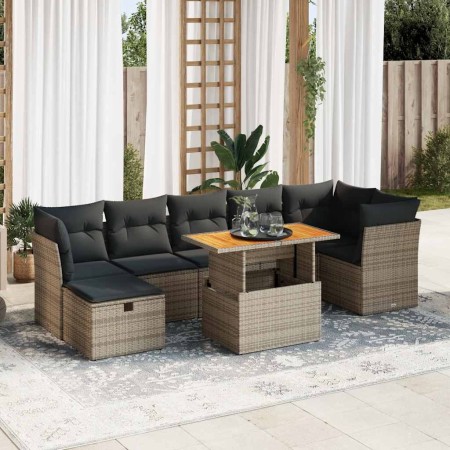 Set sofás jardín y cojines 8 pzas ratán sintético acacia gris de , Conjuntos de jardín - Ref: Foro24-3327984, Precio: 527,92 ...