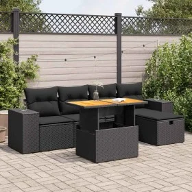 Set sofás jardín y cojines 6 pzas ratán sintético acacia negro de , Conjuntos de jardín - Ref: Foro24-3328077, Precio: 435,56...