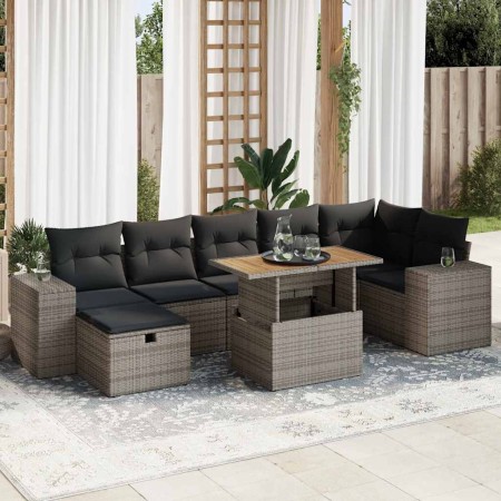 Set sofás jardín y cojines 5 pzas ratán sintético acacia gris de , Conjuntos de jardín - Ref: Foro24-3328096, Precio: 556,03 ...