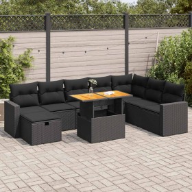Set sofás jardín y cojines 9 pzas ratán sintético acacia negro de , Conjuntos de jardín - Ref: Foro24-3328014, Precio: 627,49...