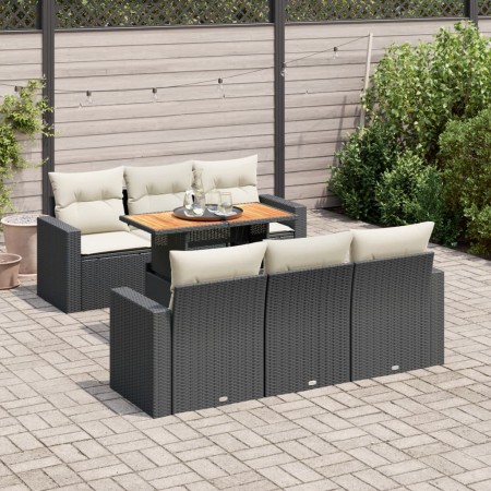 Set de sofás de jardín 7 pzas con cojines ratán sintético negro de , Conjuntos de jardín - Ref: Foro24-3326996, Precio: 497,6...