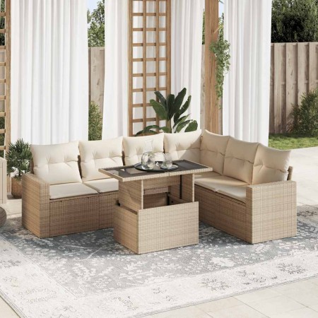 Set sofás de jardín 7 piezas y cojines ratán sintético beige de , Conjuntos de jardín - Ref: Foro24-3326329, Precio: 564,19 €...