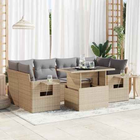 Set sofás de jardín 7 piezas y cojines ratán sintético beige de , Conjuntos de jardín - Ref: Foro24-3326430, Precio: 547,63 €...