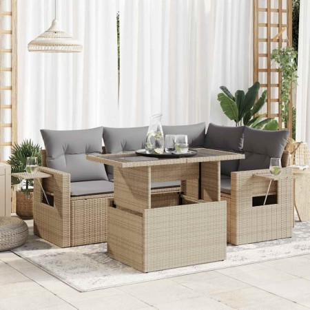 Juego de sofás jardín con cojines 5 pzas ratán sintético beige de , Conjuntos de jardín - Ref: Foro24-3326470, Precio: 420,41...