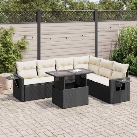 Set de sofás de jardín 7 pzas con cojines ratán sintético negro de , Conjuntos de jardín - Ref: Foro24-3326487, Precio: 479,5...