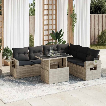 Set de sofás de jardín 7 pzas con cojines ratán PE gris claro de , Conjuntos de jardín - Ref: Foro24-3326493, Precio: 519,80 ...