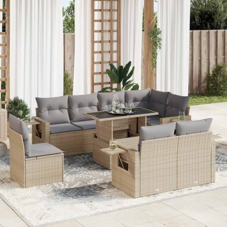 Set de sofás de jardín con cojines 9 pzas ratán sintético beige de , Conjuntos de jardín - Ref: Foro24-3326500, Precio: 703,7...