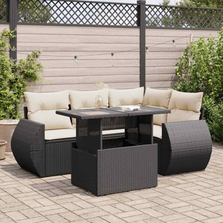 Set de muebles de jardín 5 pzas y cojines ratán sintético negro de , Conjuntos de jardín - Ref: Foro24-3326627, Precio: 386,5...