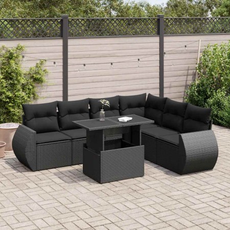 Set de sofás de jardín 7 pzas con cojines ratán sintético negro de , Conjuntos de jardín - Ref: Foro24-3326646, Precio: 518,5...