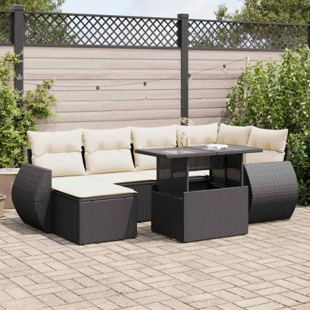 Set de sofás de jardín 7 pzas con cojines ratán sintético negro de , Conjuntos de jardín - Ref: Foro24-3326667, Precio: 483,0...