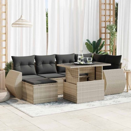 Set de sofás de jardín 7 pzas con cojines ratán PE gris claro de , Conjuntos de jardín - Ref: Foro24-3326673, Precio: 522,53 ...