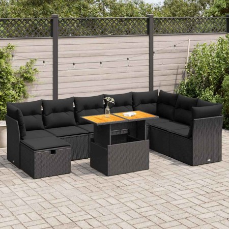 Set sofás jardín y cojines 9 pzas ratán sintético acacia negro de , Conjuntos de jardín - Ref: Foro24-3327986, Precio: 615,90...