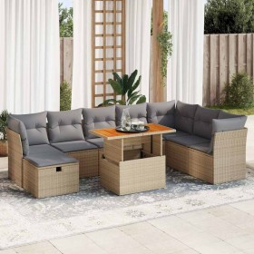 Set sofás jardín y cojines 9 pzas ratán sintético acacia beige de , Conjuntos de jardín - Ref: Foro24-3327990, Precio: 612,85...