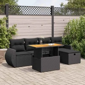 Set sofás jardín y cojines 6 pzas ratán sintético acacia negro de , Conjuntos de jardín - Ref: Foro24-3328049, Precio: 409,84...