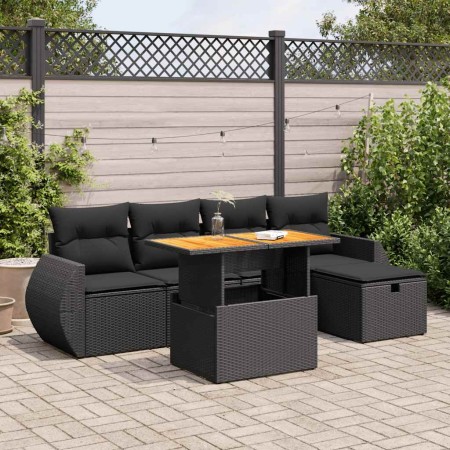 Set sofás jardín y cojines 6 pzas ratán sintético acacia negro de , Conjuntos de jardín - Ref: Foro24-3328049, Precio: 429,82...