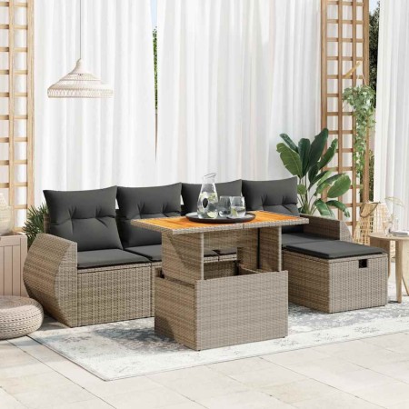Set sofás jardín y cojines 6 pzas ratán sintético acacia gris de , Conjuntos de jardín - Ref: Foro24-3328054, Precio: 415,53 ...