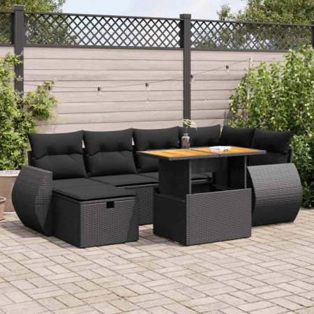 Set sofás jardín y cojines 8 pzas ratán sintético acacia negro de , Conjuntos de jardín - Ref: Foro24-3328056, Precio: 516,52...