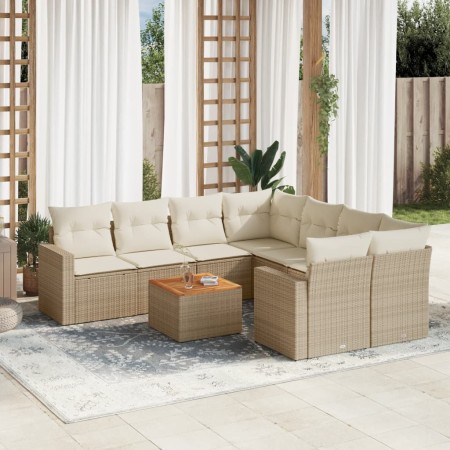 Set de sofás de jardín 9 pzas con cojines ratán sintético beige en Conjuntos de jardín | Comprar online en Foru.es