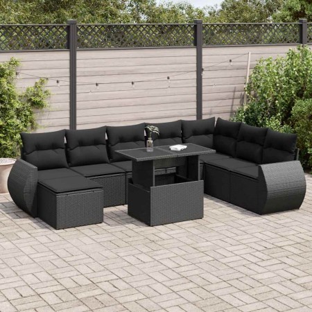 Set de sofás de jardín con cojines 9 pzas ratán sintético negro de , Conjuntos de jardín - Ref: Foro24-3326686, Precio: 611,5...