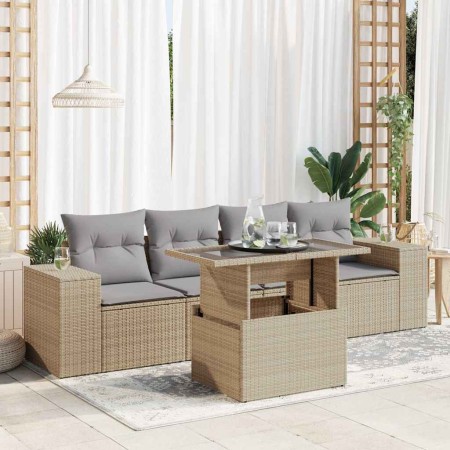Juego de sofás jardín con cojines 5 pzas ratán sintético beige de , Conjuntos de jardín - Ref: Foro24-3326720, Precio: 396,01...