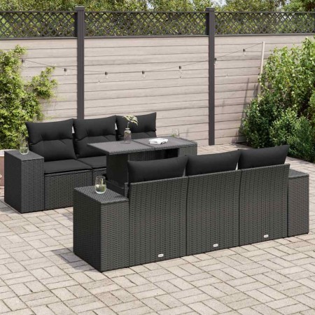 Set de sofás de jardín 7 pzas con cojines ratán sintético negro de , Conjuntos de jardín - Ref: Foro24-3326736, Precio: 569,5...