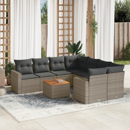 Set de muebles de jardín 9 pzas y cojines ratán sintético gris en Conjuntos de jardín | Comprar online en Foru.es