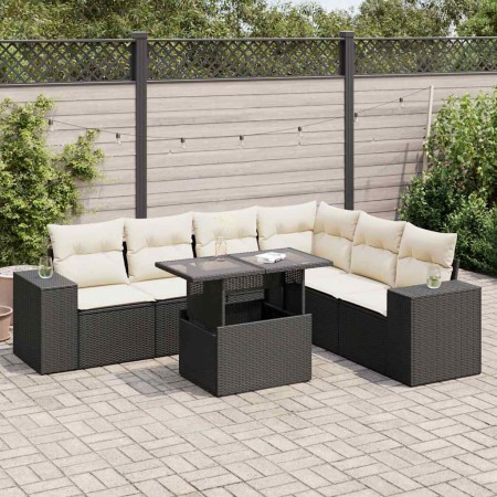 Set de sofás de jardín 7 pzas con cojines ratán sintético negro de , Conjuntos de jardín - Ref: Foro24-3326807, Precio: 484,1...