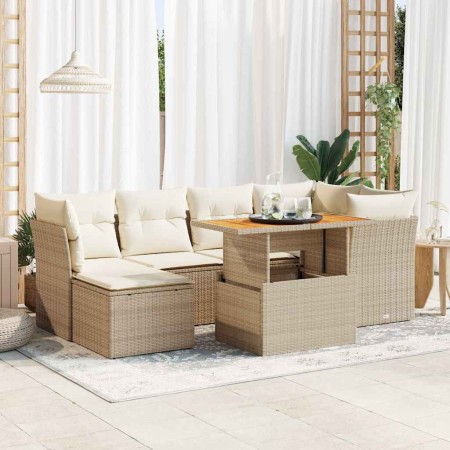 Set sofás de jardín 7 piezas y cojines ratán sintético beige de , Conjuntos de jardín - Ref: Foro24-3326949, Precio: 531,73 €...