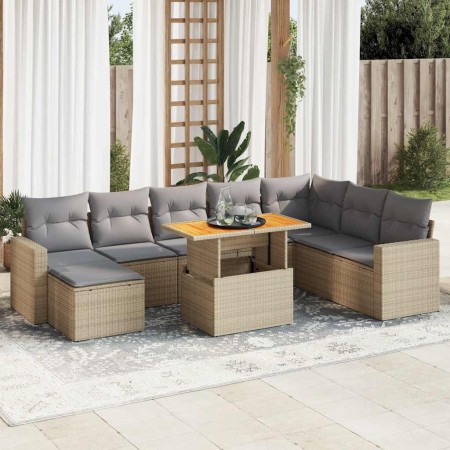Set de sofás de jardín con cojines 9 pzas ratán sintético beige de , Conjuntos de jardín - Ref: Foro24-3327076, Precio: 618,8...