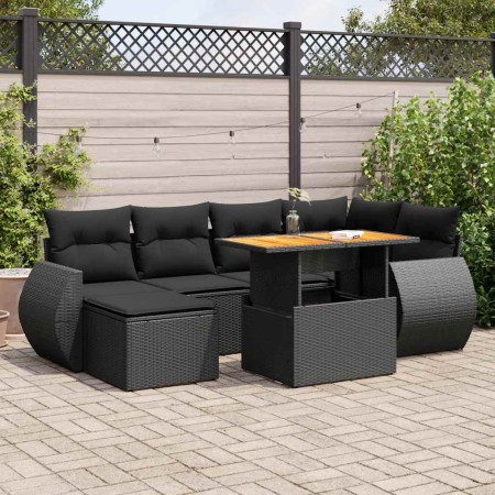 Set de sofás de jardín 7 pzas con cojines ratán sintético negro de , Conjuntos de jardín - Ref: Foro24-3327282, Precio: 504,9...