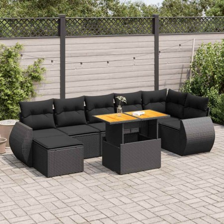 Set de sofás de jardín y cojines 8 piezas ratán sintético negro de , Conjuntos de jardín - Ref: Foro24-3327289, Precio: 558,9...
