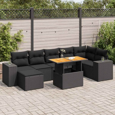 Set de sofás de jardín y cojines 8 piezas ratán sintético negro de , Conjuntos de jardín - Ref: Foro24-3327401, Precio: 568,2...