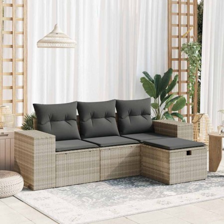 Set de sofás de jardín 4 pzas y cojines ratán sintético gris de , Conjuntos de jardín - Ref: Foro24-3325658, Precio: 281,37 €...