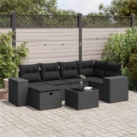 Set de sofás de jardín 7 pzas con cojines ratán sintético negro de , Conjuntos de jardín - Ref: Foro24-3325691, Precio: 474,7...