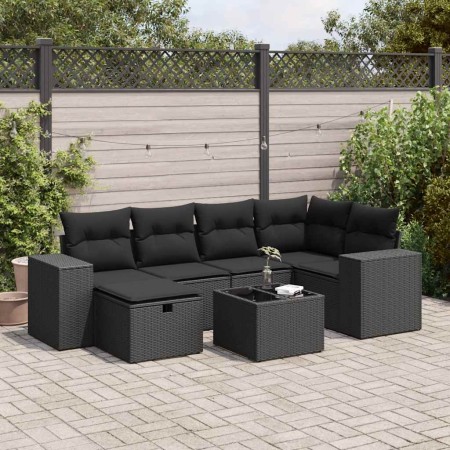 Set de sofás de jardín 7 pzas con cojines ratán sintético negro de , Conjuntos de jardín - Ref: Foro24-3325691, Precio: 484,0...
