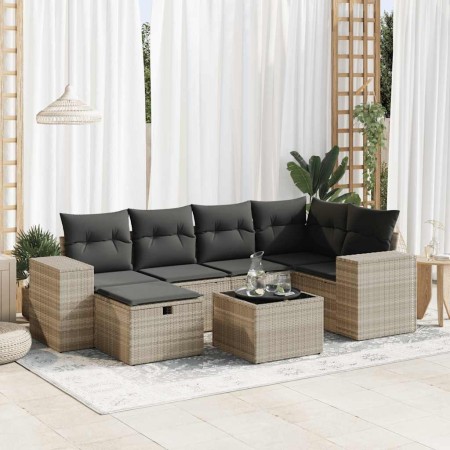 Set de sofás de jardín 7 pzas con cojines ratán PE gris claro de , Conjuntos de jardín - Ref: Foro24-3325698, Precio: 464,95 ...