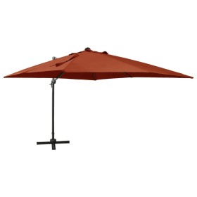 Sombrilla voladiza con poste y luces LED terracota 300 cm de vidaXL, Sombrillas - Ref: Foro24-312351, Precio: 200,50 €, Descu...