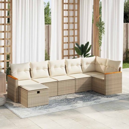 Set sofás de jardín 7 piezas y cojines ratán sintético beige de , Conjuntos de jardín - Ref: Foro24-3325929, Precio: 466,14 €...