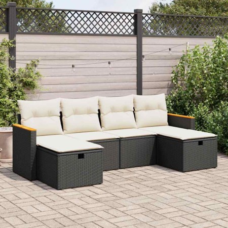 Set de sofás de jardín 6 piezas y cojines ratán sintético negro de , Conjuntos de jardín - Ref: Foro24-3325941, Precio: 343,3...