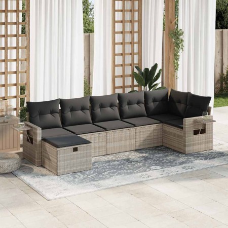 Set de sofás de jardín 7 pzas con cojines ratán PE gris claro de , Conjuntos de jardín - Ref: Foro24-3325508, Precio: 462,85 ...