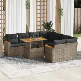 Set sofás jardín y cojines 9 pzas ratán sintético acacia gris de , Conjuntos de jardín - Ref: Foro24-3327469, Precio: 589,73 ...