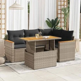 Set sofás jardín y cojines 5 pzas ratán sintético acacia gris de , Conjuntos de jardín - Ref: Foro24-3327483, Precio: 358,44 ...